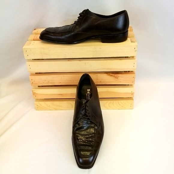 BELVEDERE ITALIAN MADE BROWN LIZARD SKIN DRESS SHOES. SIZE 10 D - Picture 6 of 8